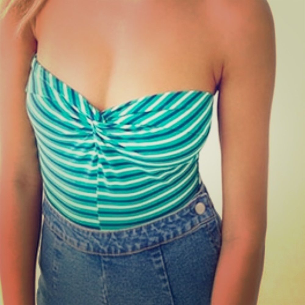 NWT BLUE GREEN WHITE TUBE STRIPED BODYSUIT MEDIUM